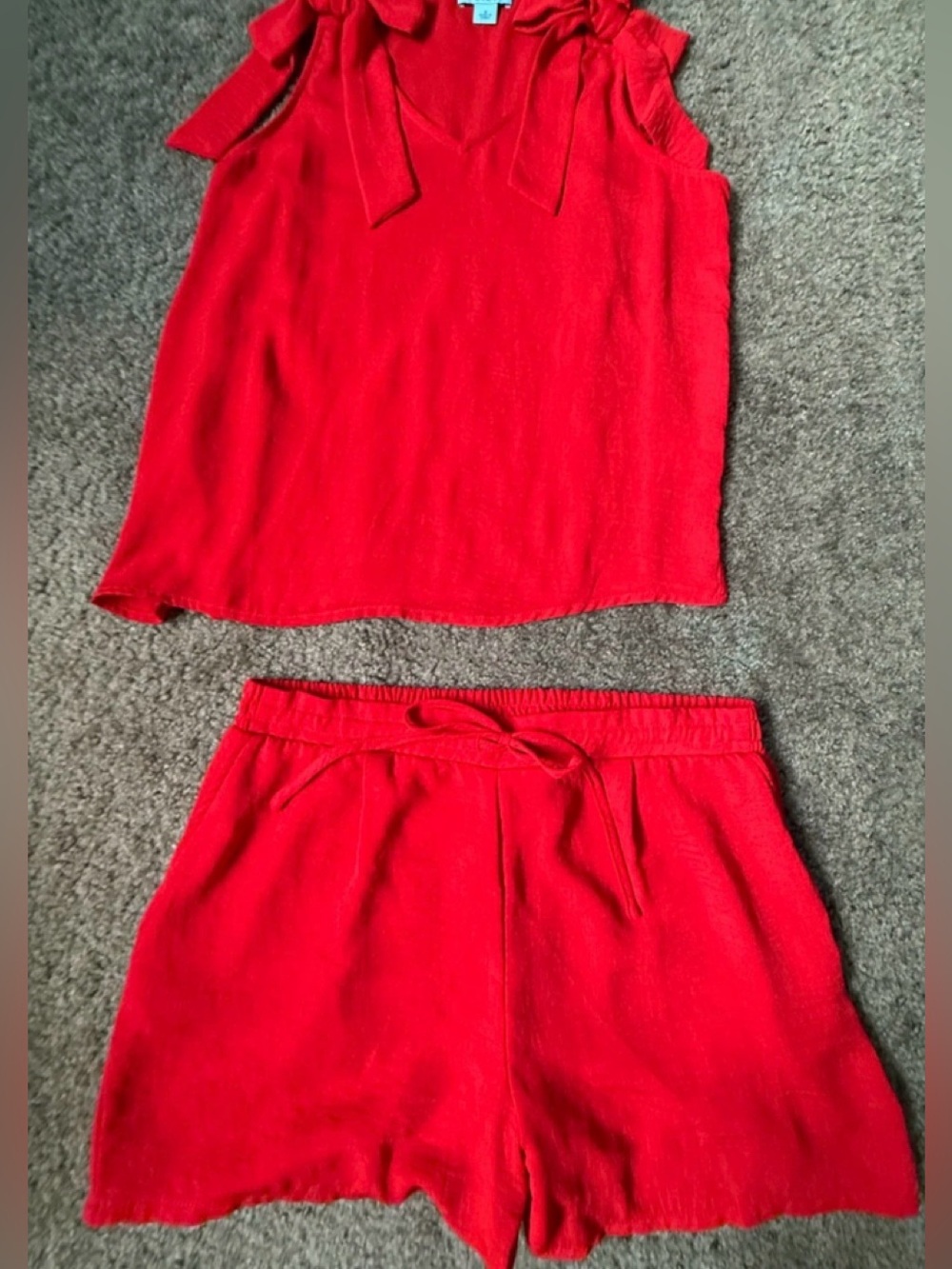 CeCe Bright Red Tie-Shoulder Tank & Drawstring Shorts Set